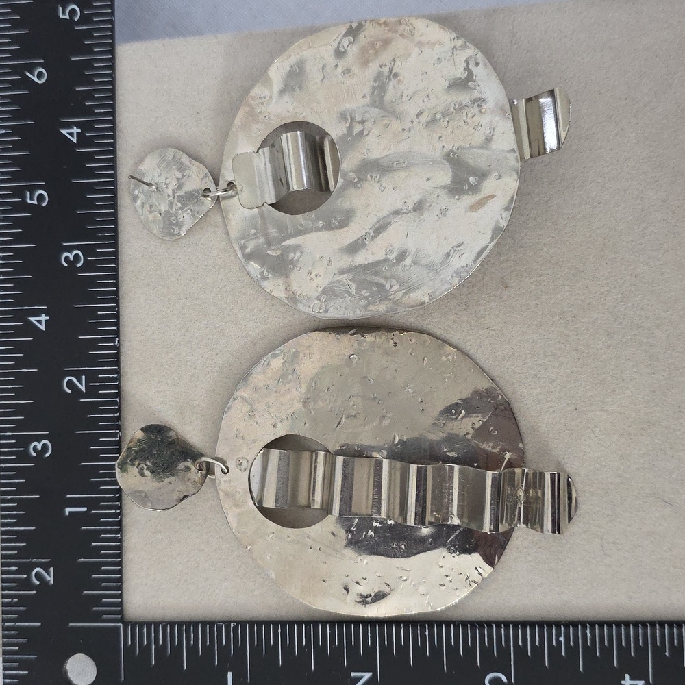 Large Vintage Silver Statement Geometric Design E… - image 8